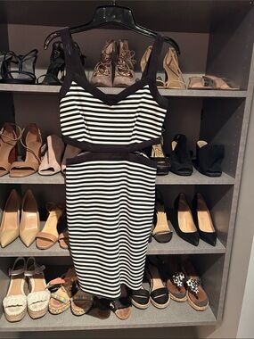 Jack by BB Dakota Black and White Striped Cutout Bodycon Mini Dress